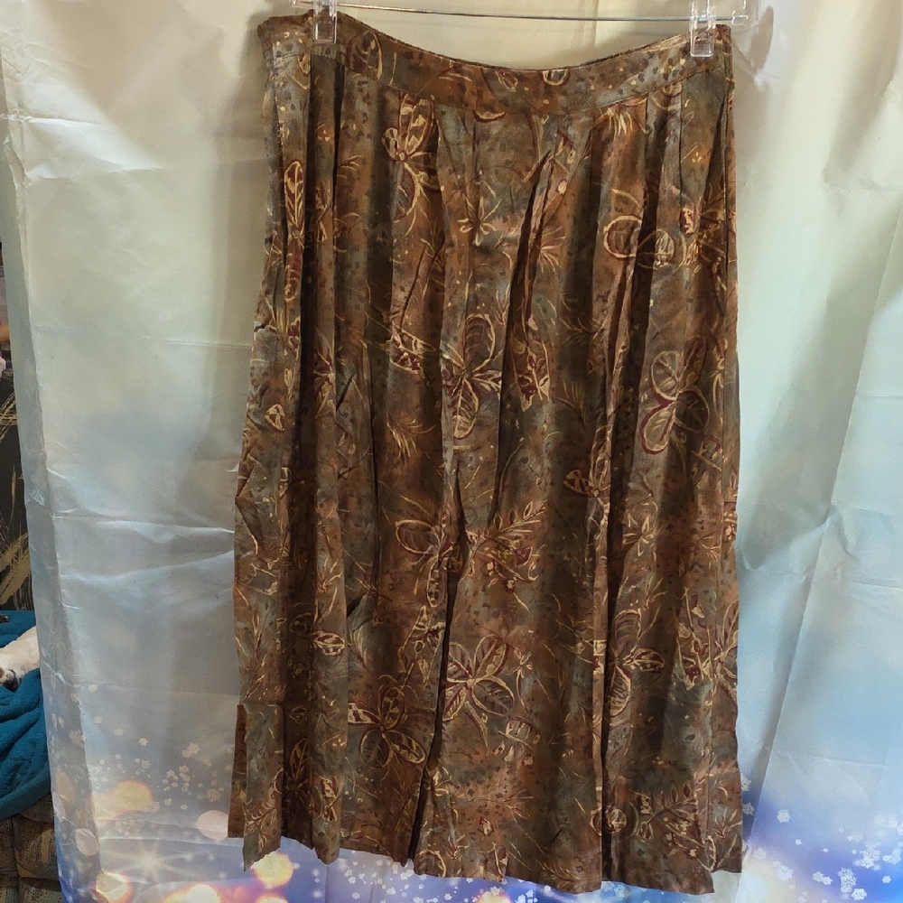 Sag Harbor Brown Floral A-Line Skirt 6I
